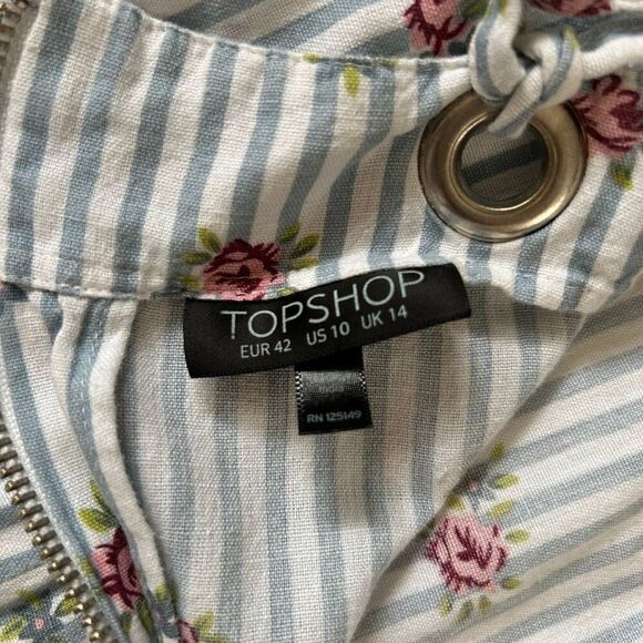 Topshop Striped Floral Mini Dress Blue White US 10 UK 14 Sleeveless Summer - Picture 2 of 6